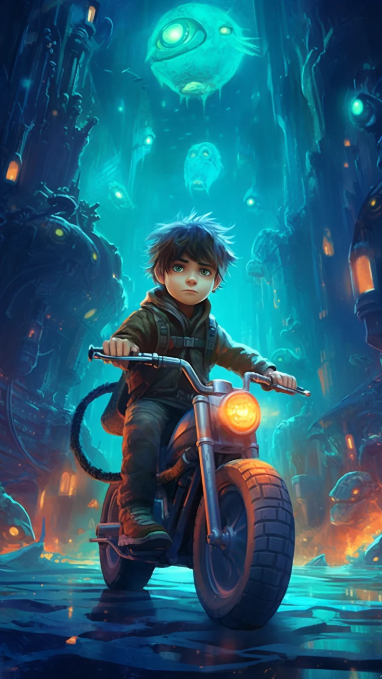 A child rides a motorcycle wallpaper