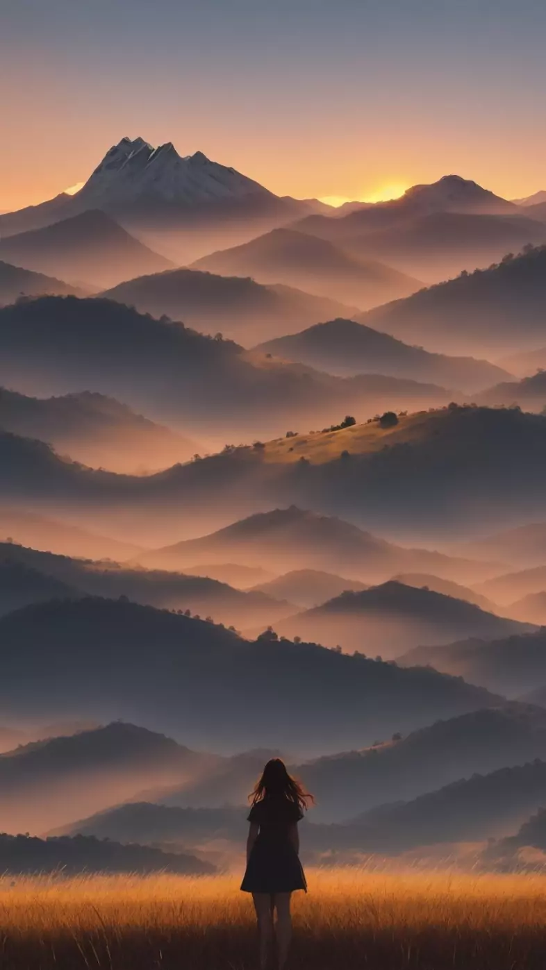 Alone girl grass hills mountain wallpaper
