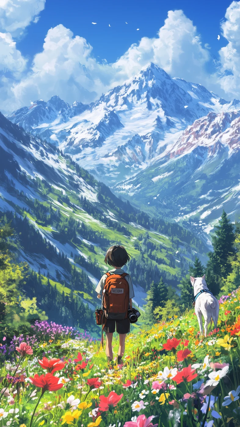 Alone girl with mountain wallpaper