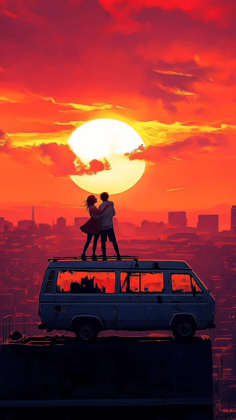 Anime love scene sunset wallpaper