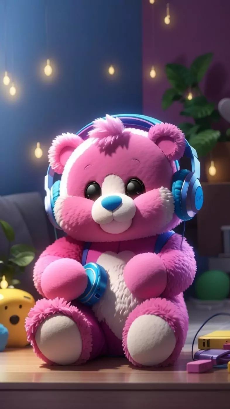 Bear listening to music wallpaper