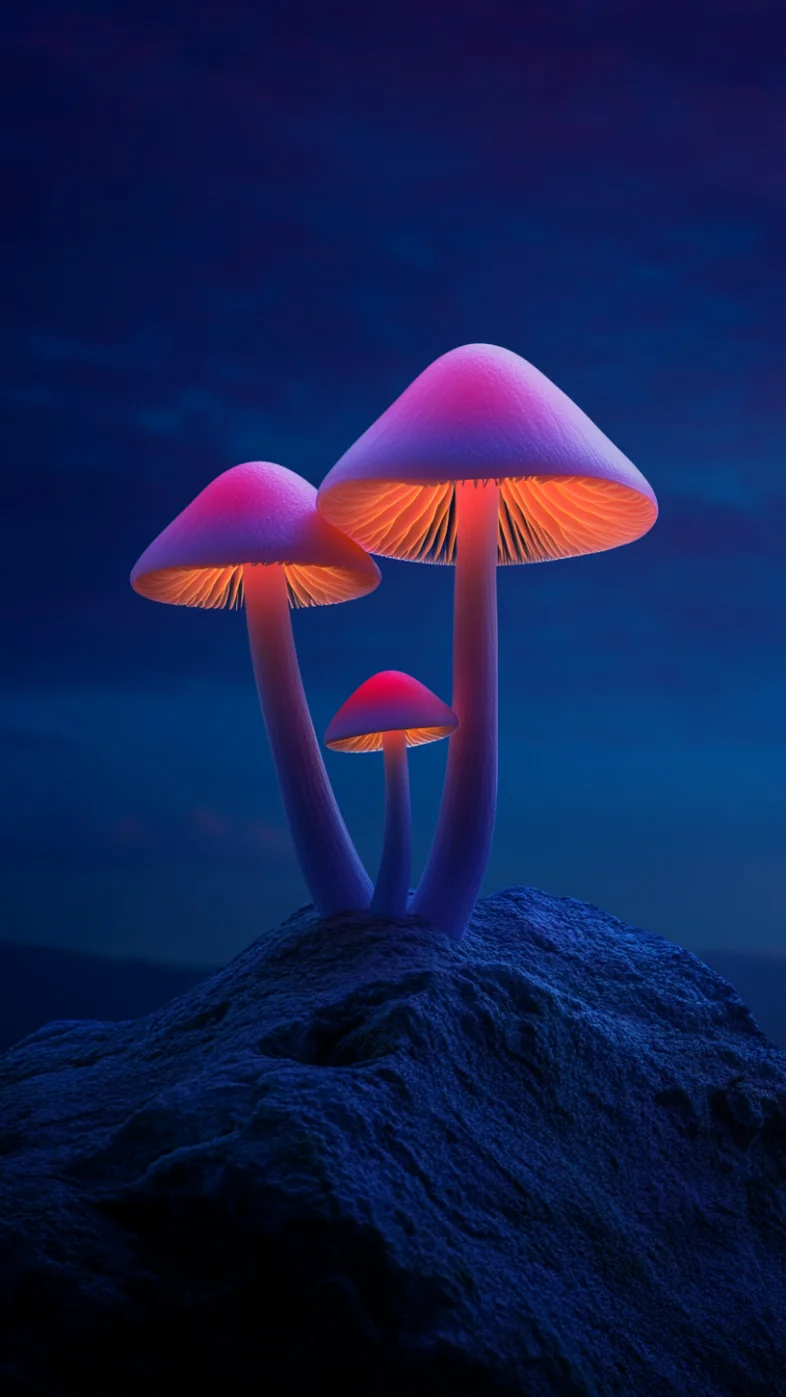 Bioluminescent colors mushrooms night wallpaper