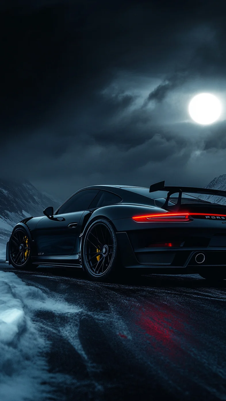 Black Porsche moonlight car wallpaper