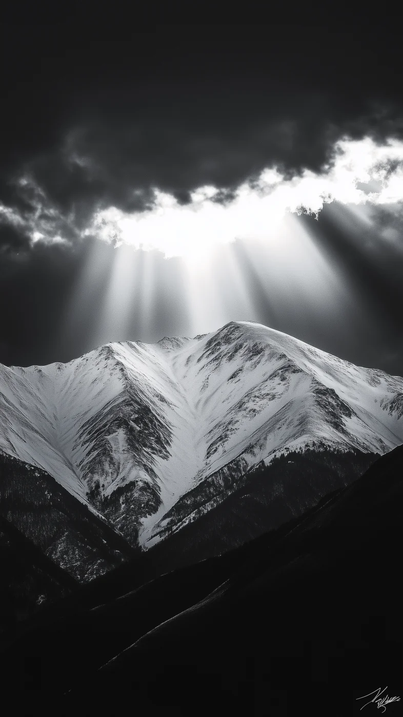 Black and white snow covered mountain wallpaper