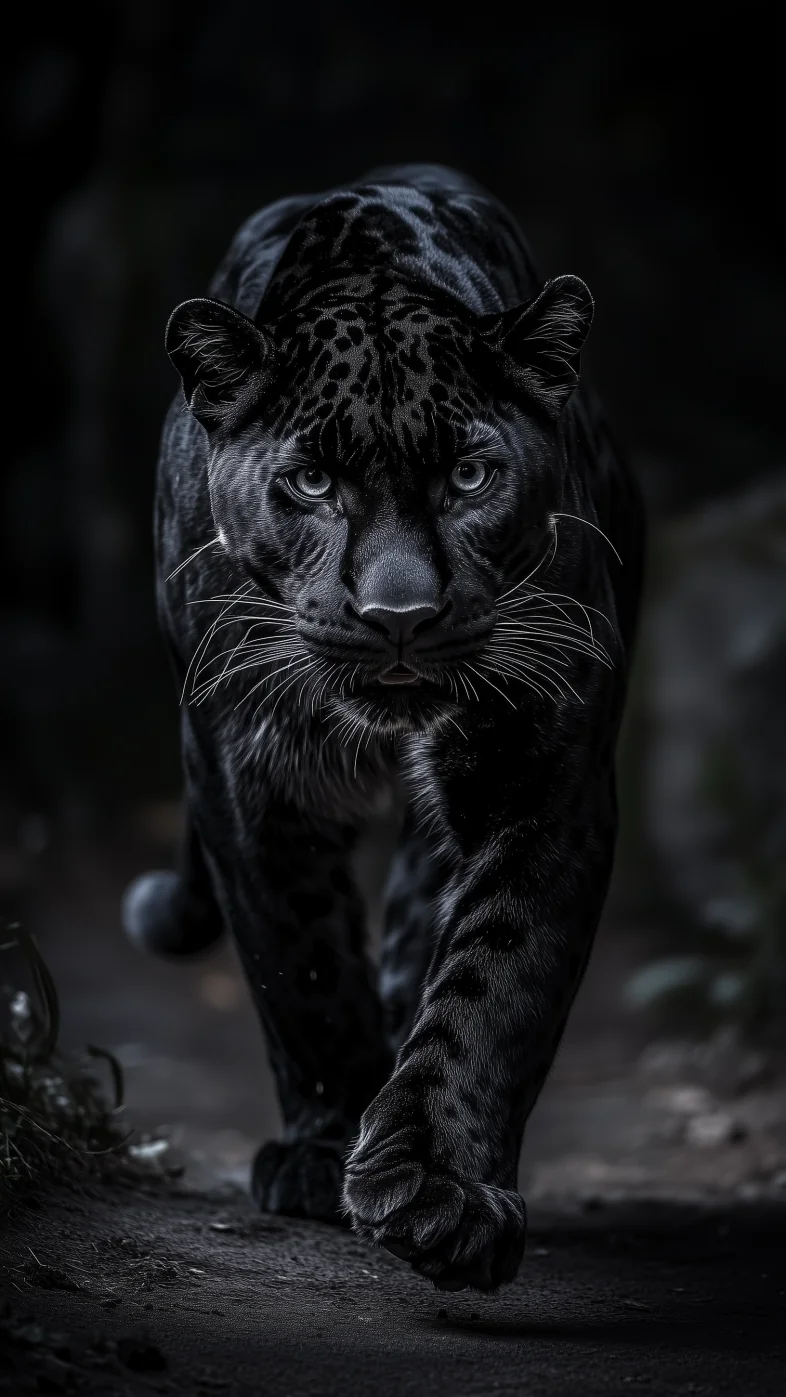 Black leopard walking wallpaper