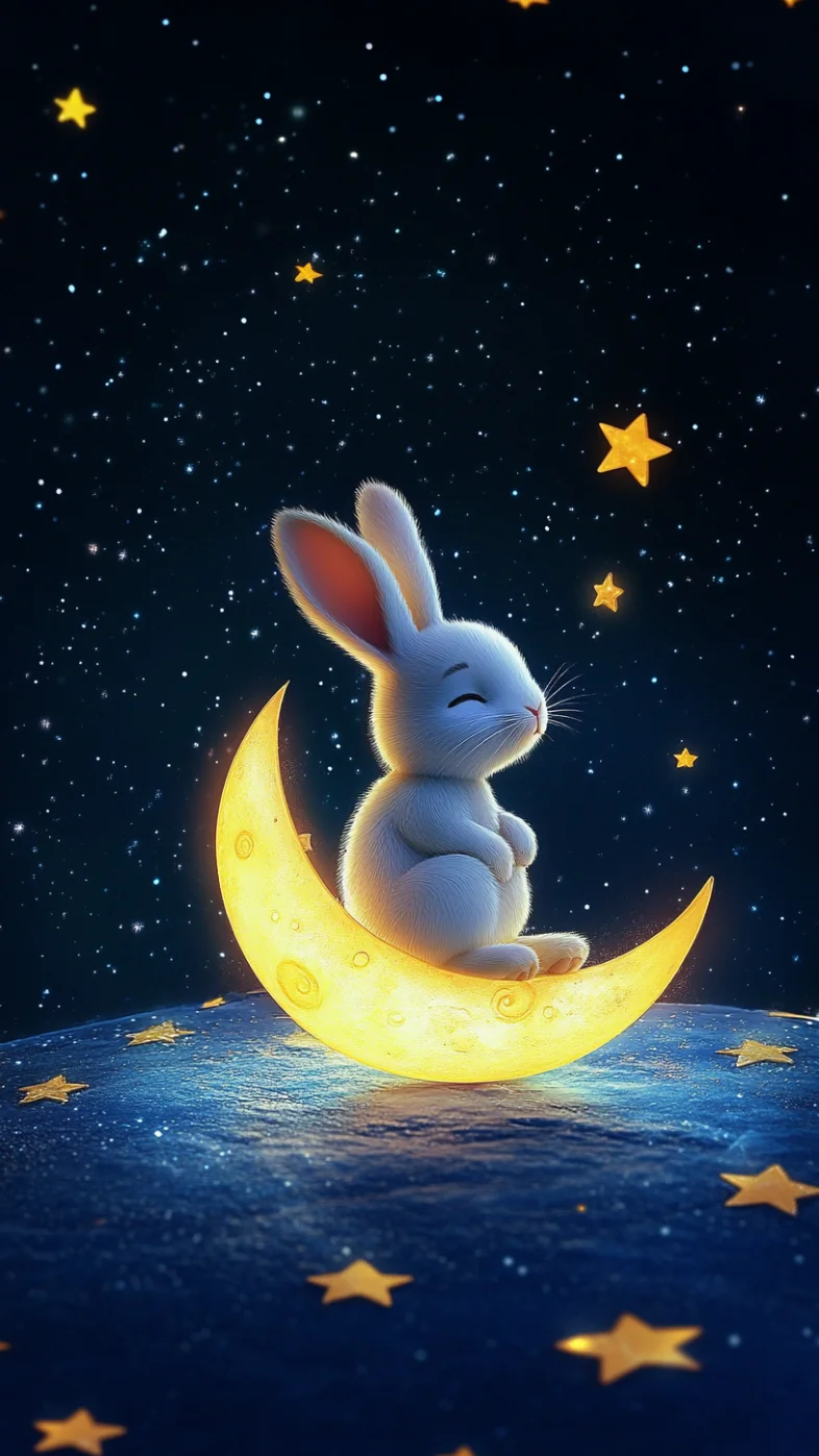 Cute 3d rabbit sitting moon wallpaper