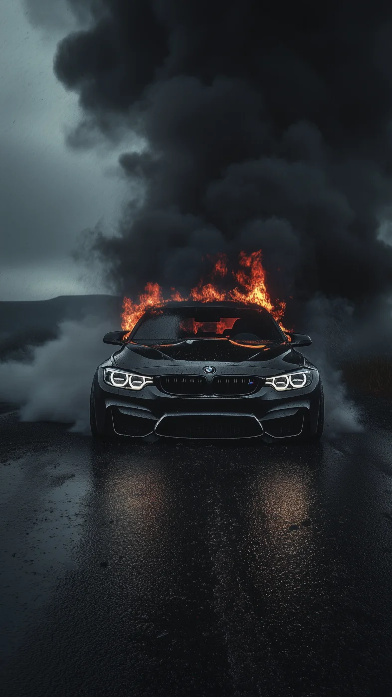 Dark gray BMW M3 fire car wallpaper
