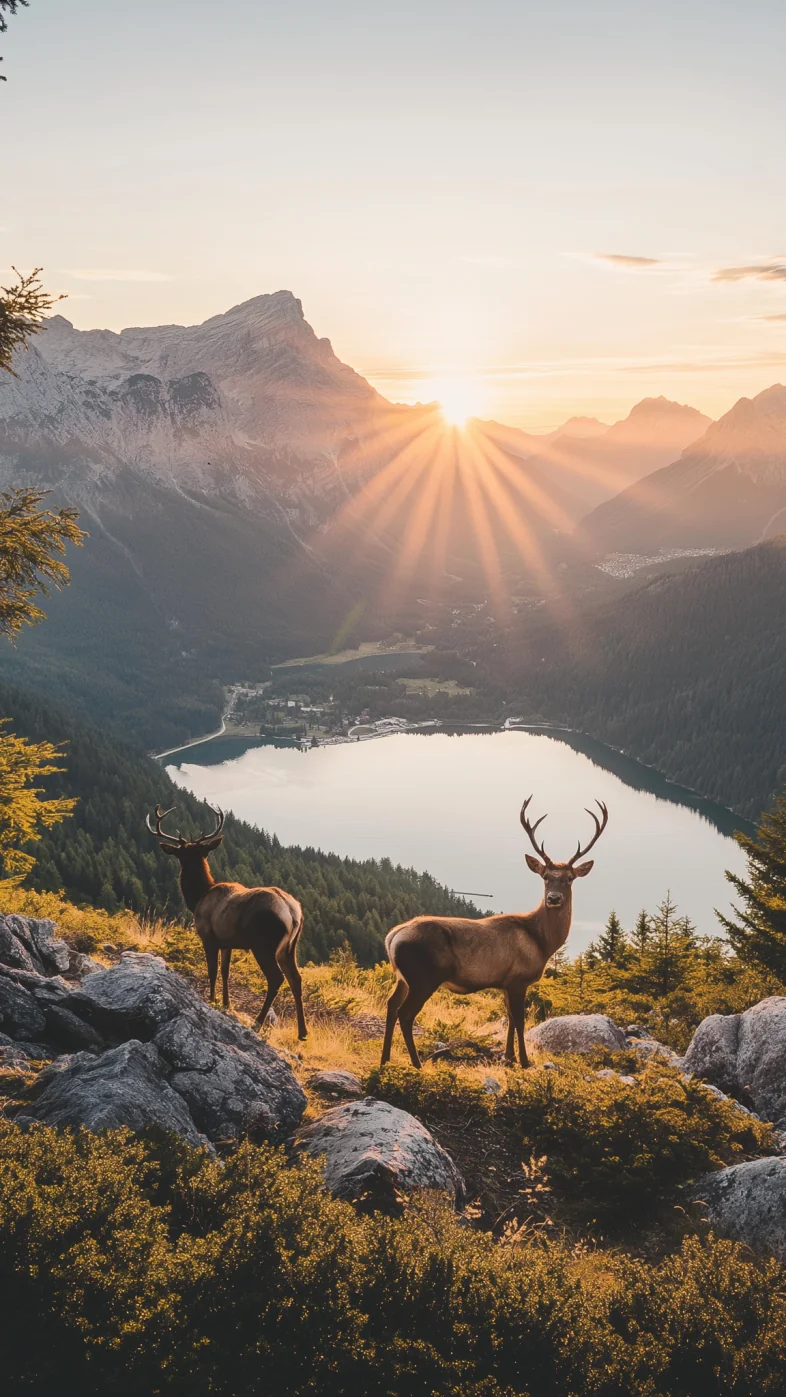 Deers standing on mountain wallpaper