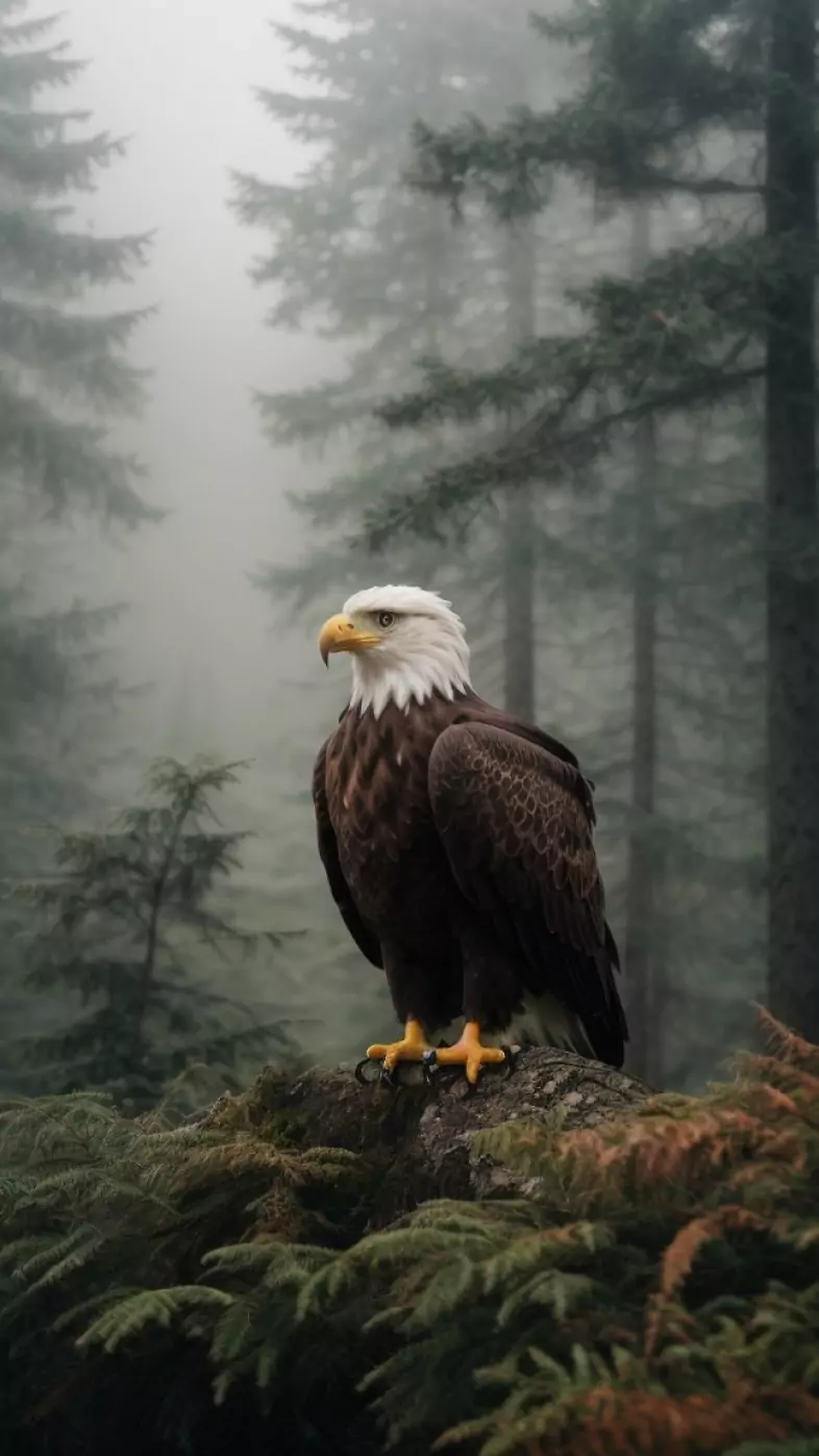 Eagle forest fog trees wallpaper