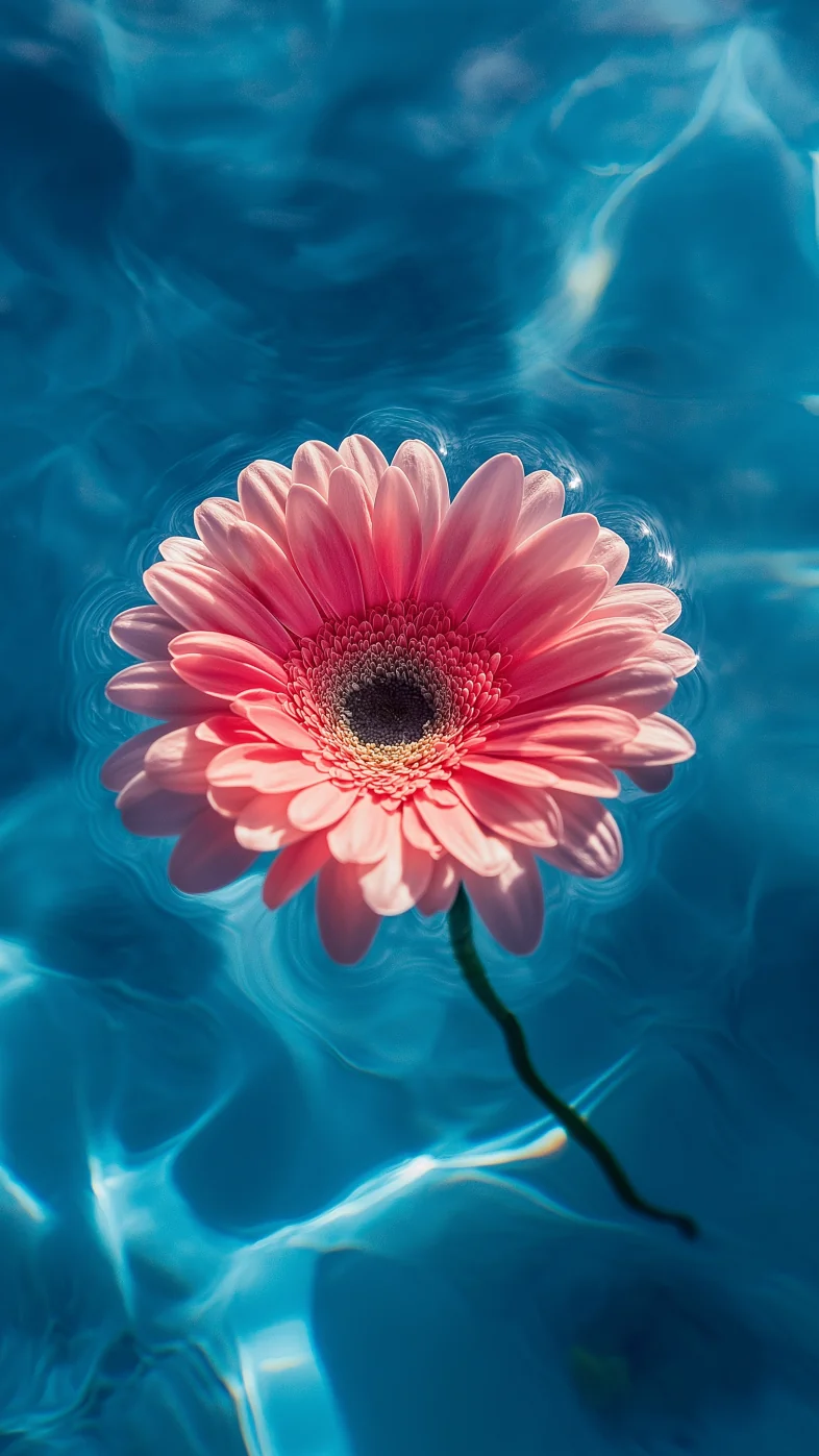 Flower in blue water wallpaper