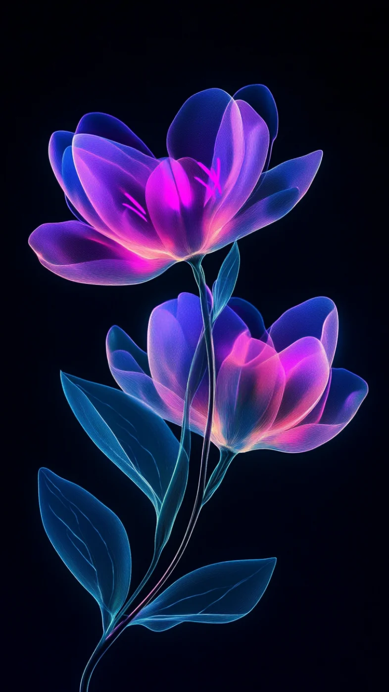 Flowers neon lights glowing wallpaper