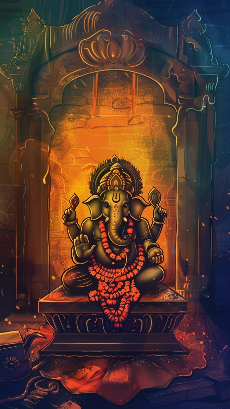 Ganesha murthi inside temple wallpaper