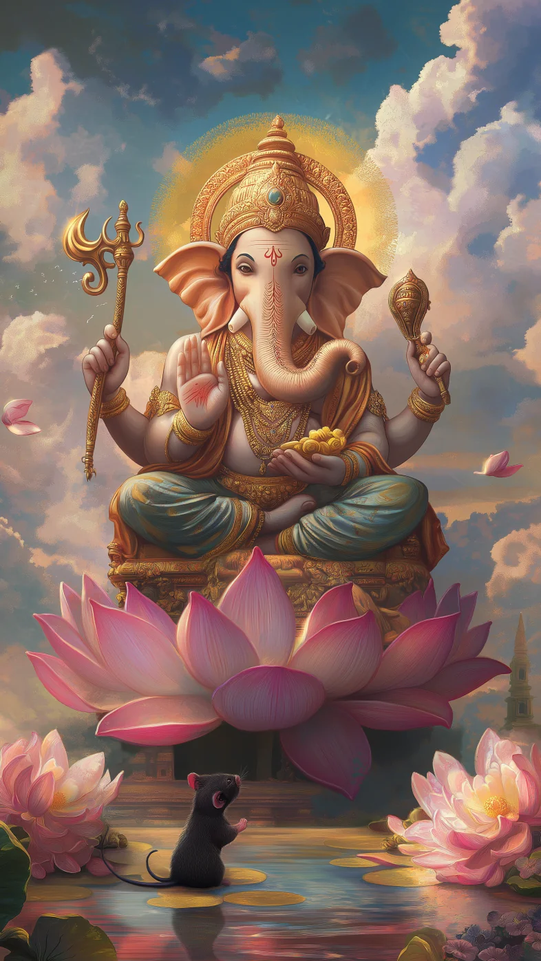 Ganesha sitting on a lotus wallpaper