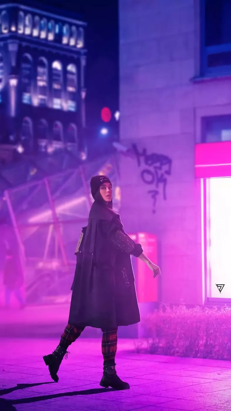 Girl neon city wallpaper