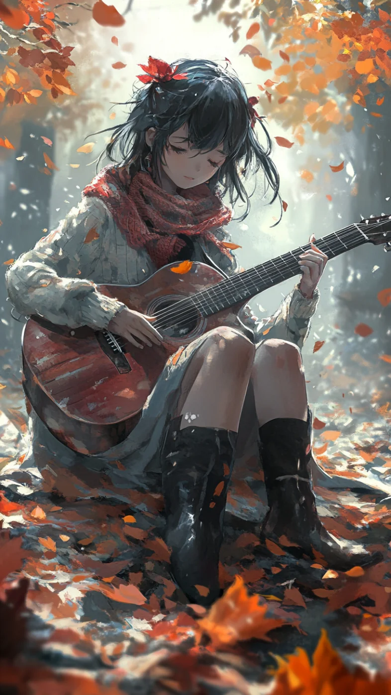 Girl with a guitar art wallpaper