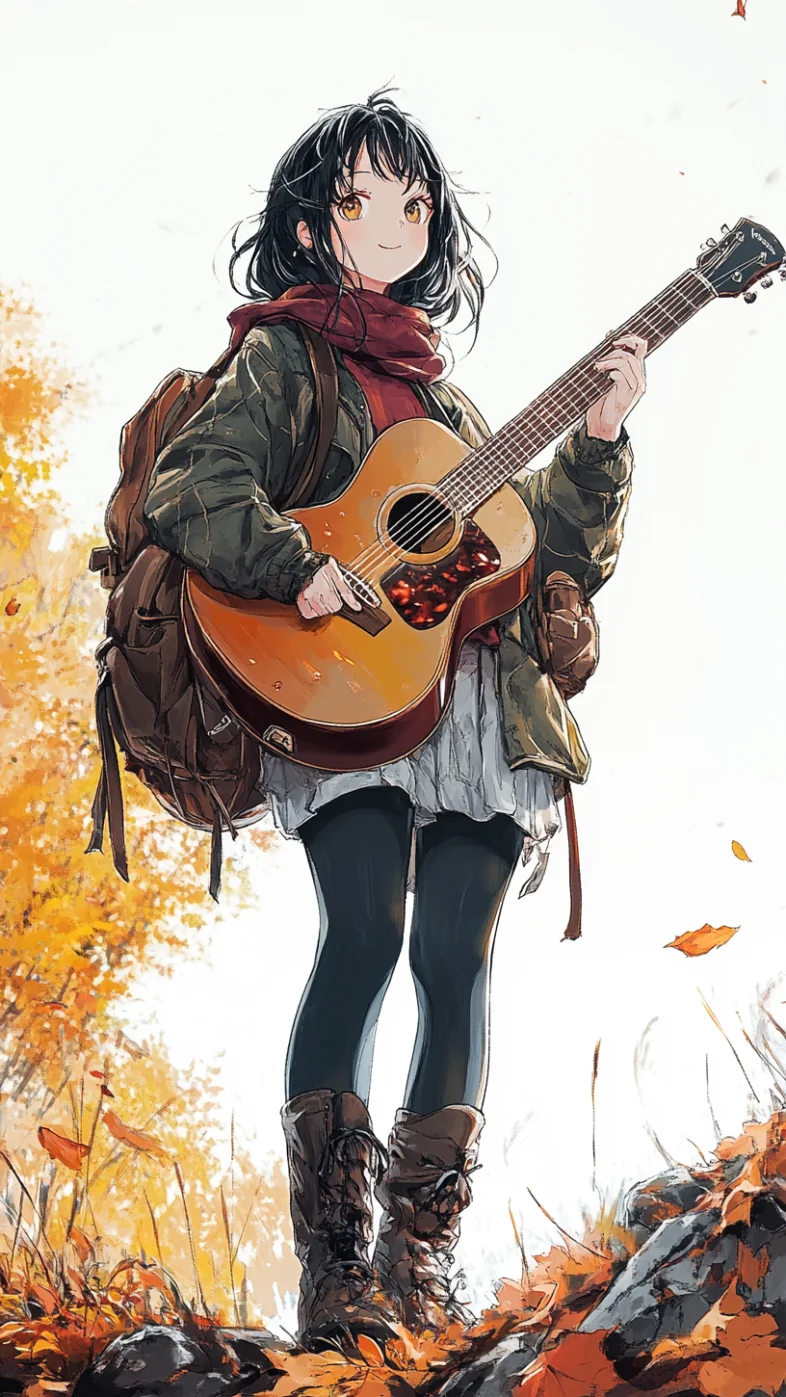 Girl with a guitar art wallpaper