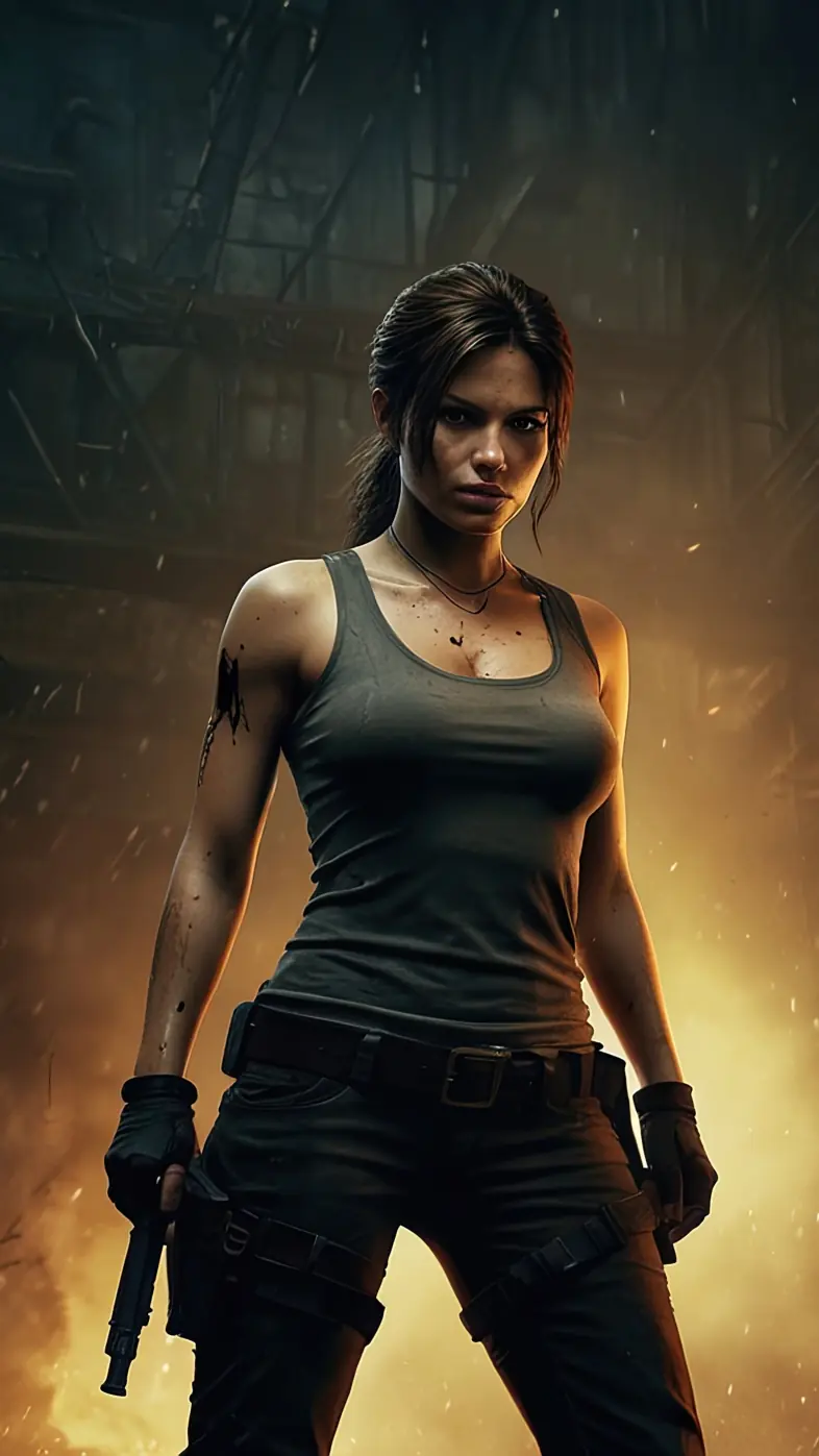 Lara Croft Speeding Into Action game wallpaper