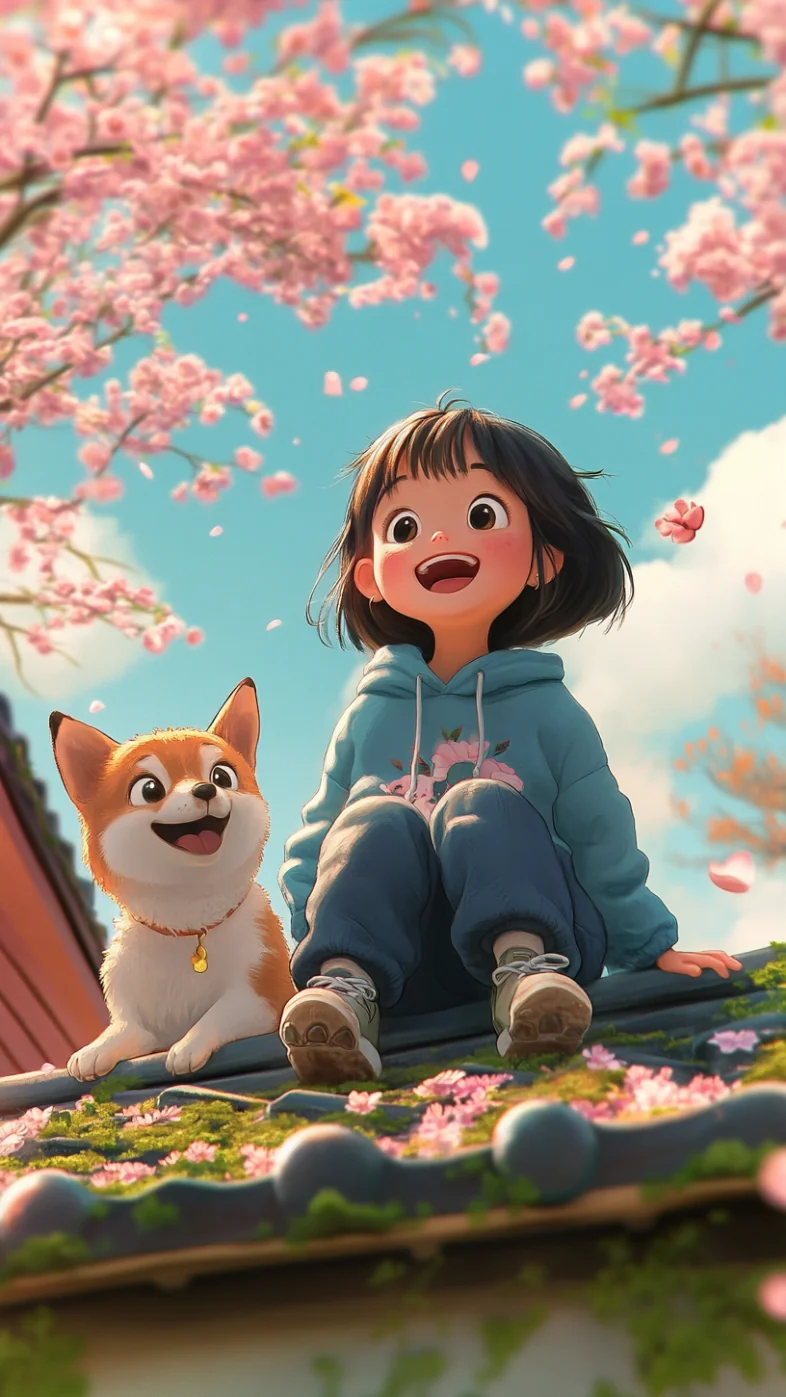 Little girl and a cute puppy wallpaper