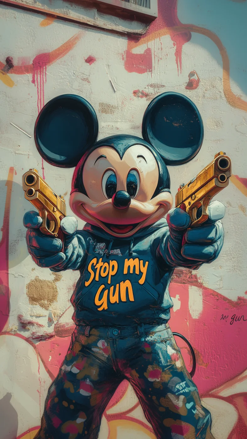 Mickey Mouse holding golden guns wallpaper