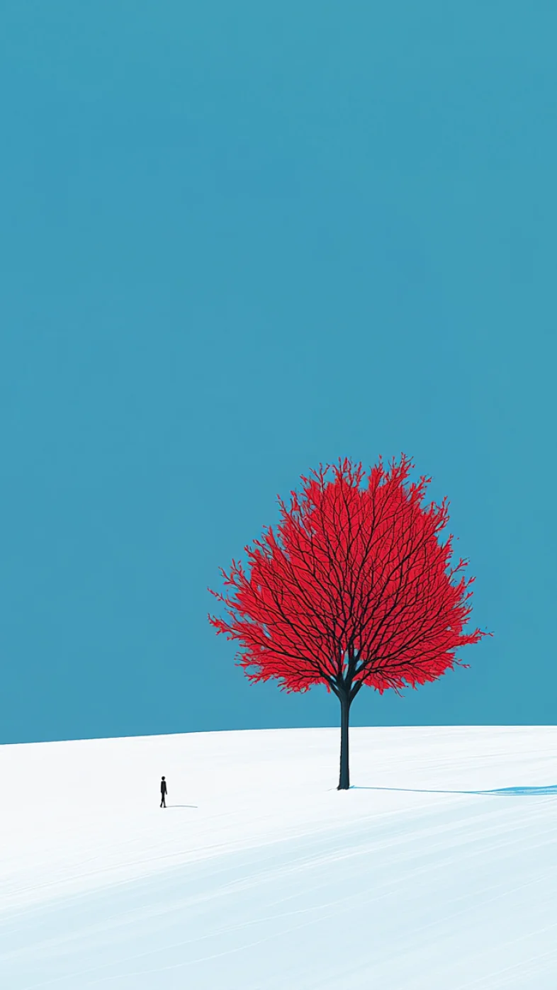 Minimalist Illustration alone red Tree wallpaper