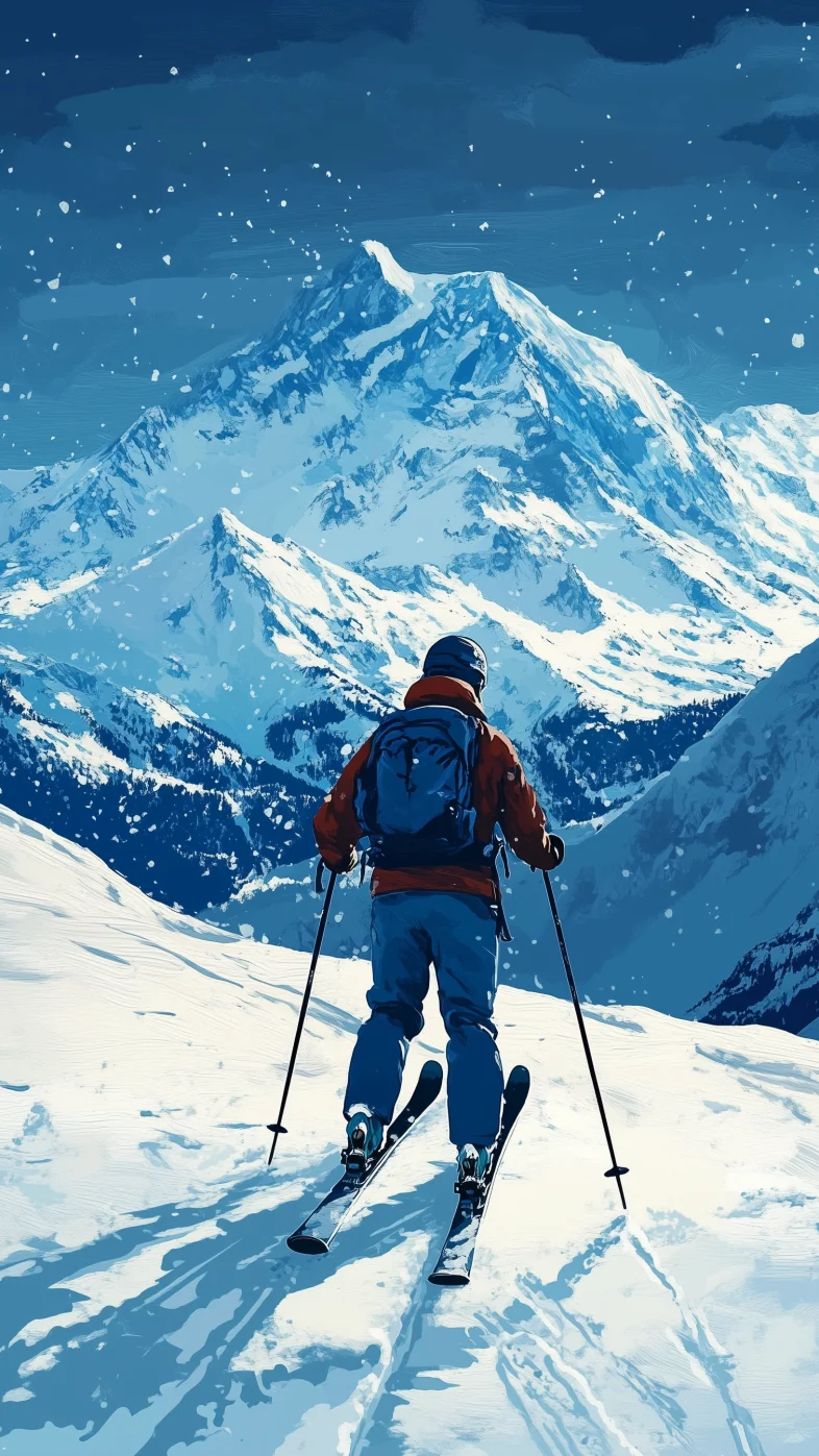 Minimalist art ski resort mountain wallpaper