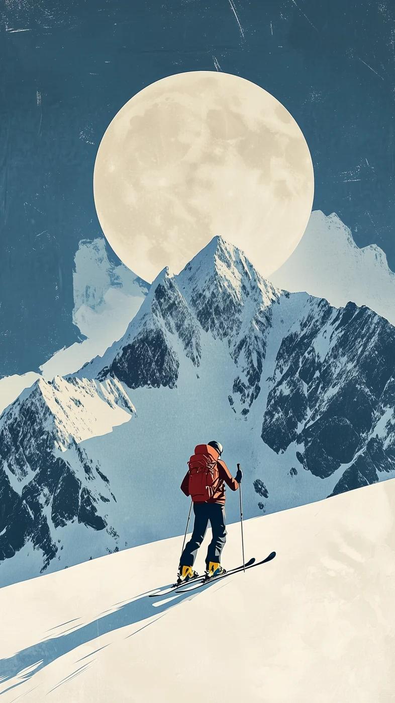 Minimalist art ski resort mountain wallpaper