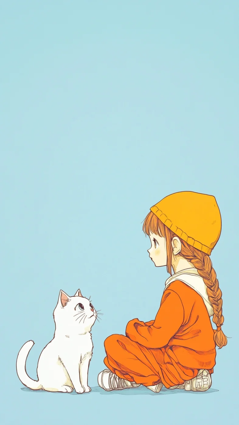Minimalist girl with cat wallpaper