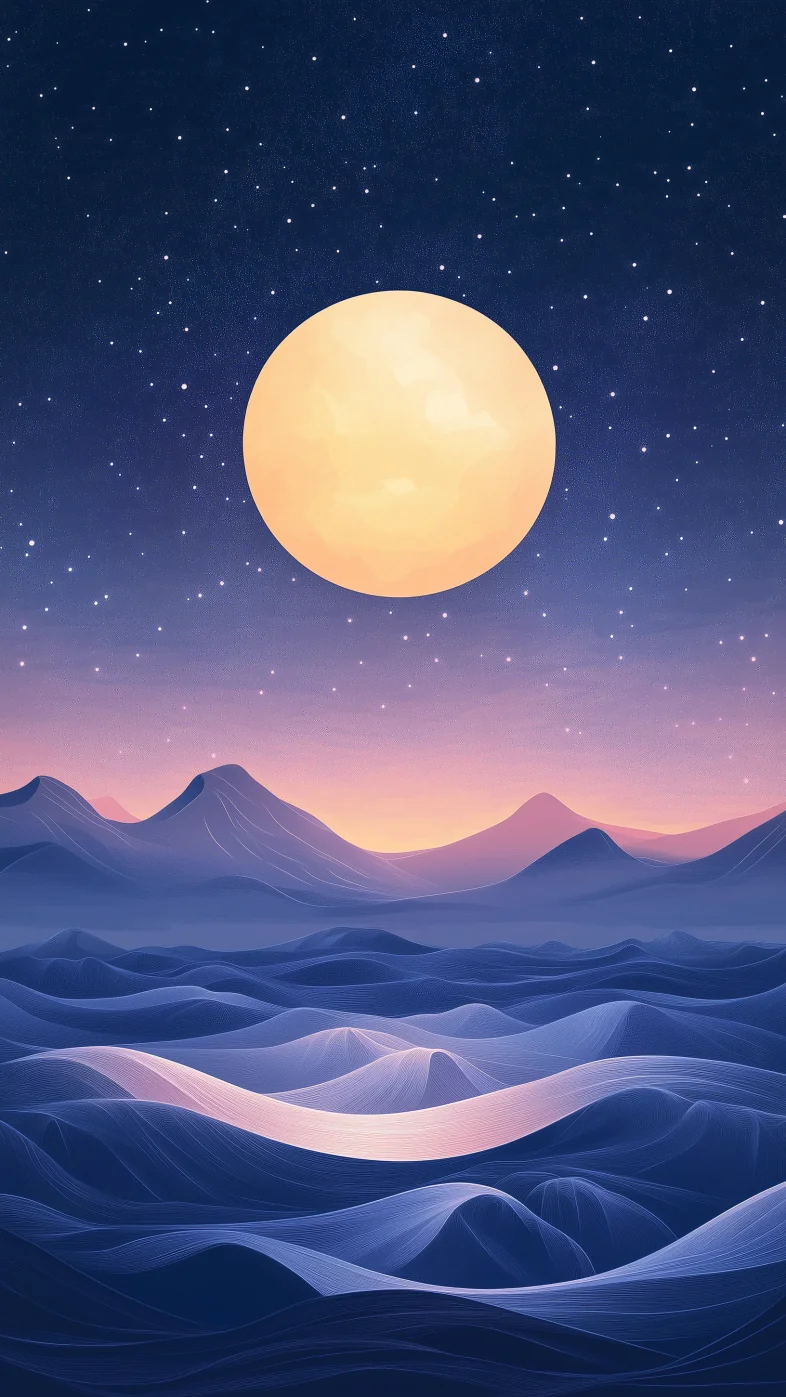 Moon crossing mountains Minimalist wallpaper
