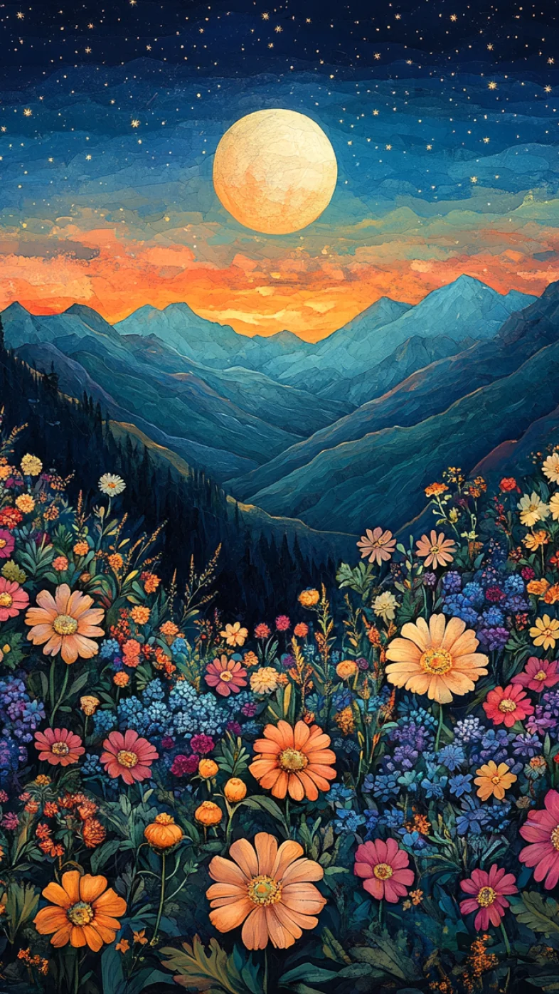 Mountain  flower art wallpaper