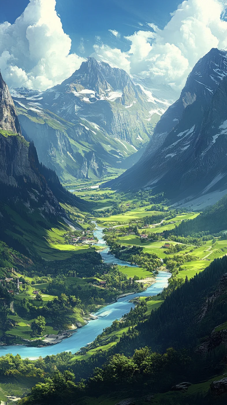 Mountain and river wallpaper