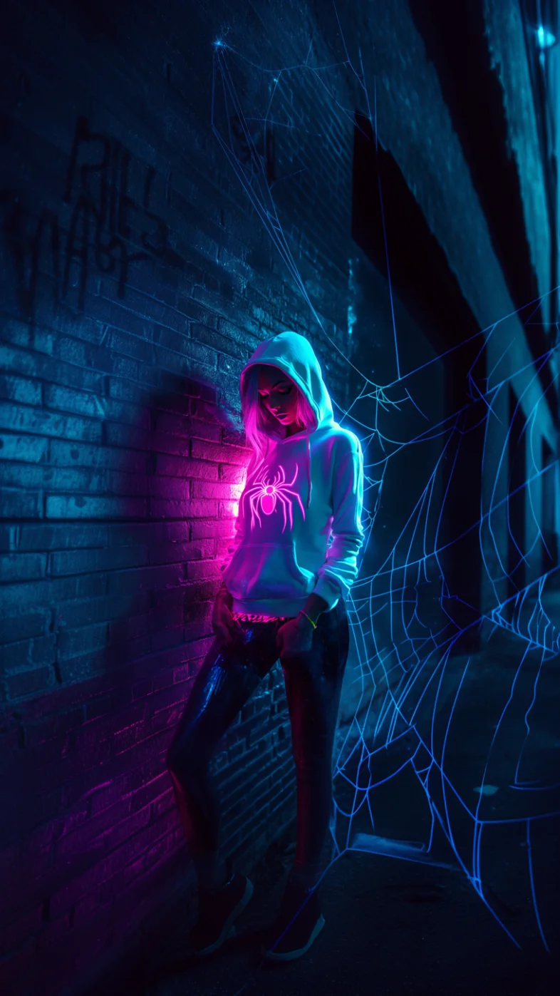 Neon style woman spider wallpaper