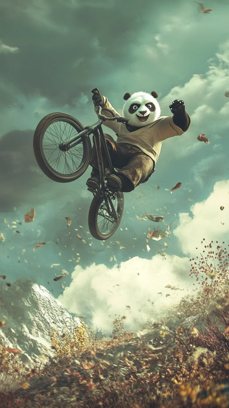 Panda falling riding bicycle wallpaper