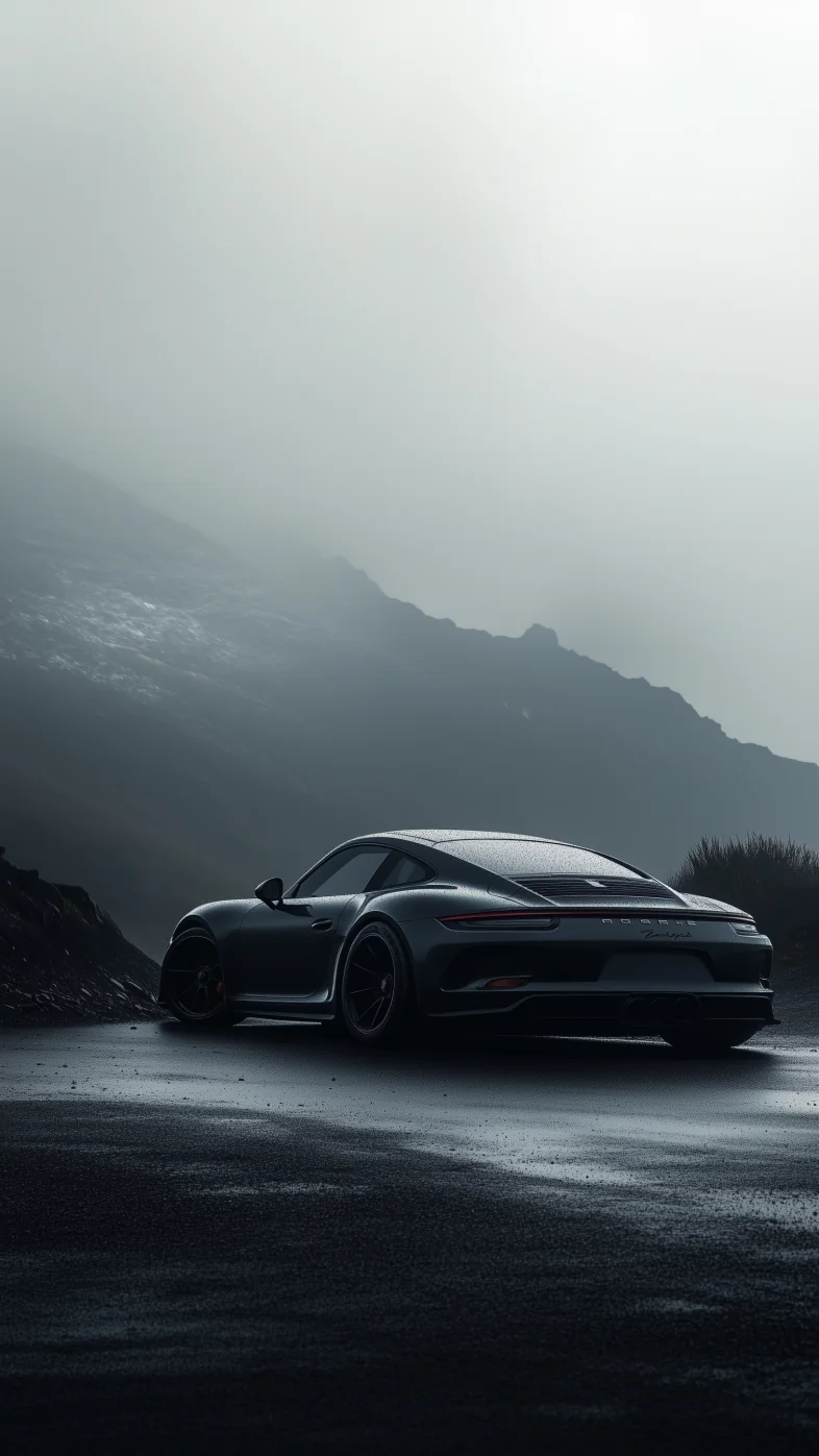 Porsche foggy mountain background wallpaper