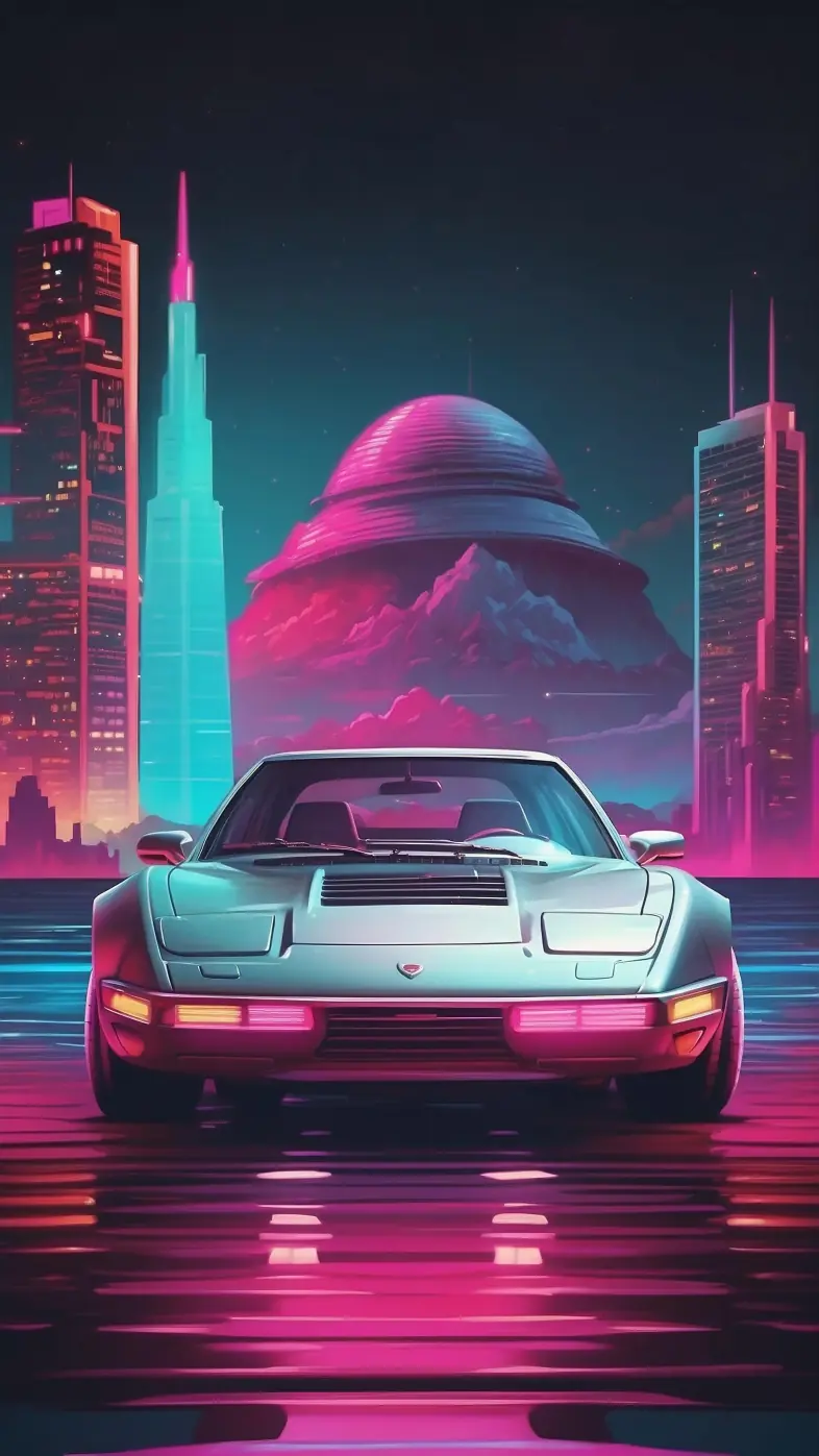 Retro Futuristic Cityscape Car wallpaper