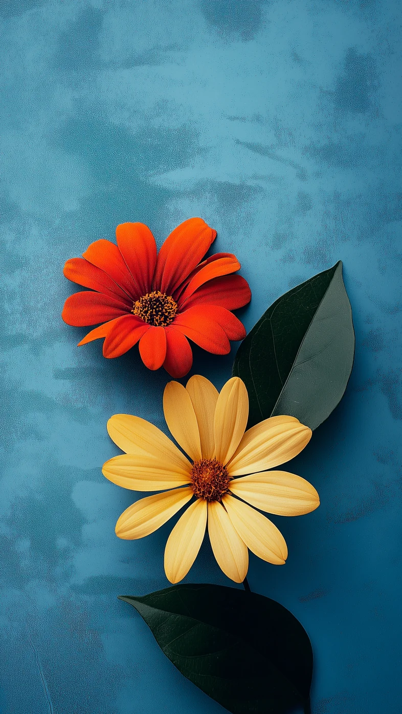 Two Flowers with real green leaf  wallpaper