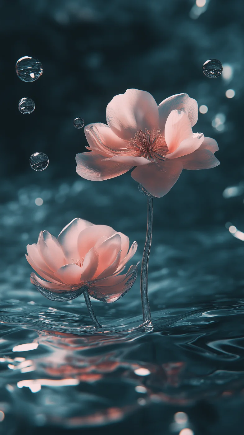 Two flowers in water subside wallpaper