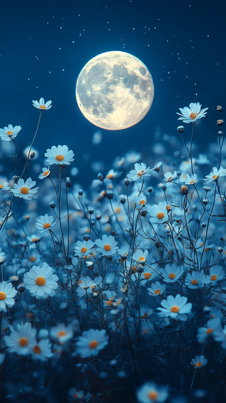 White Moon With Flowers wallpaper