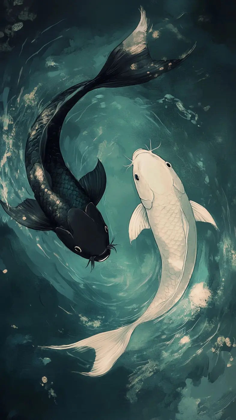White and black fish swimming wallpaper
