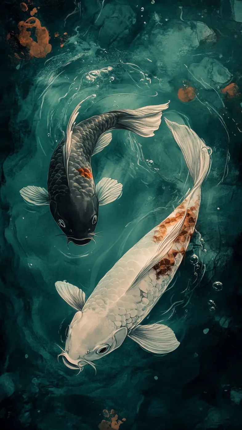 White and black fish swimming wallpaper