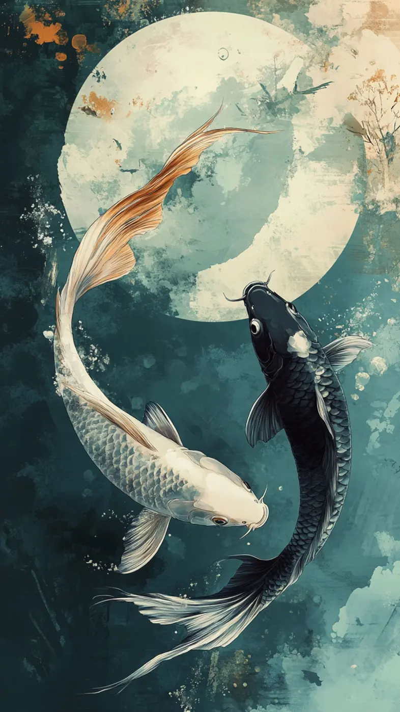 White and black fish swimming wallpaper