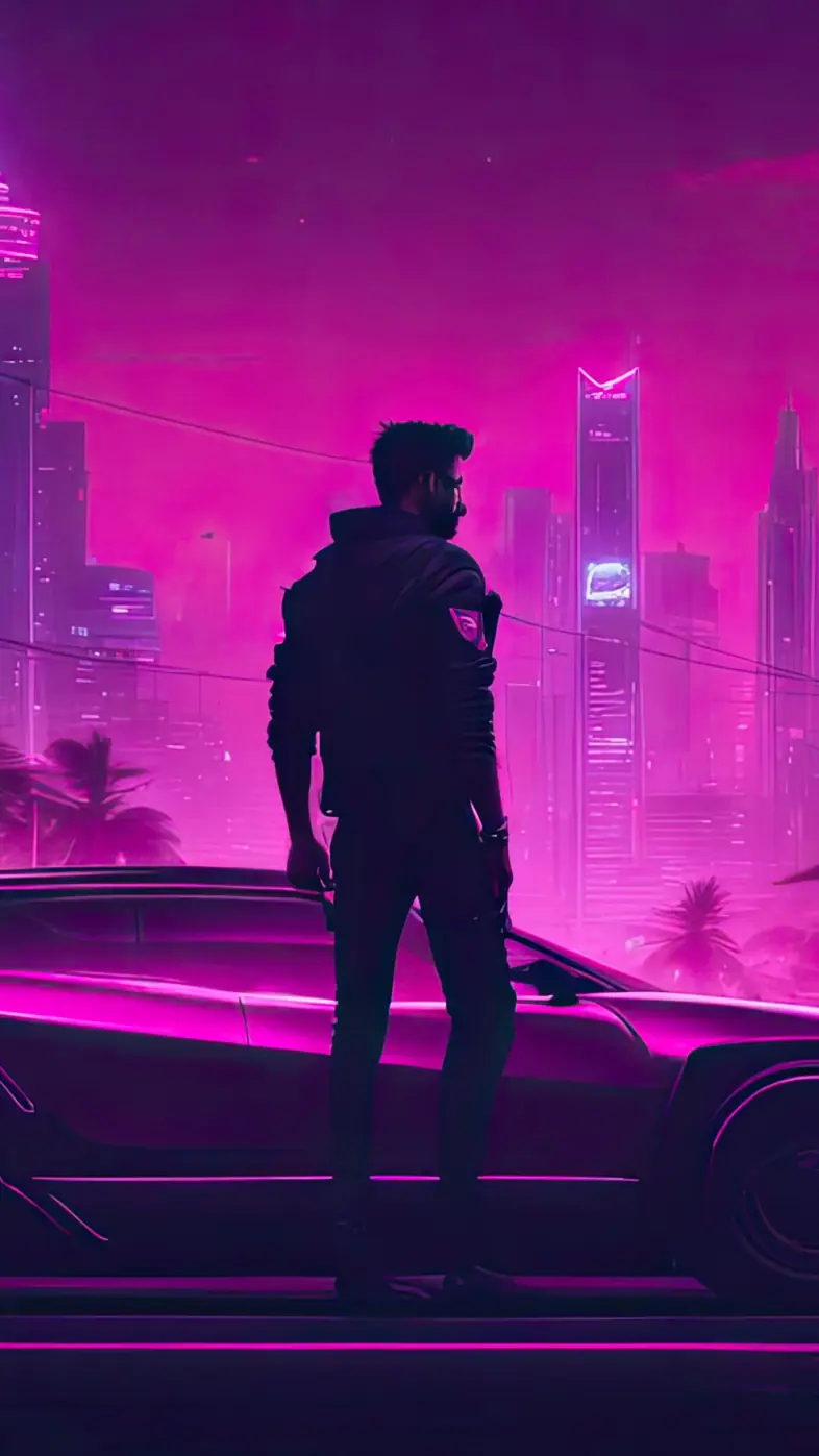 a delorean in cyber city wallpaper