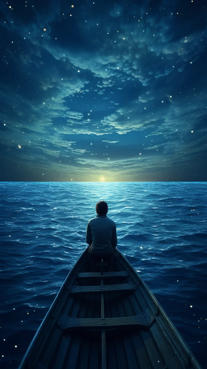alone boy sea with night wallpaper