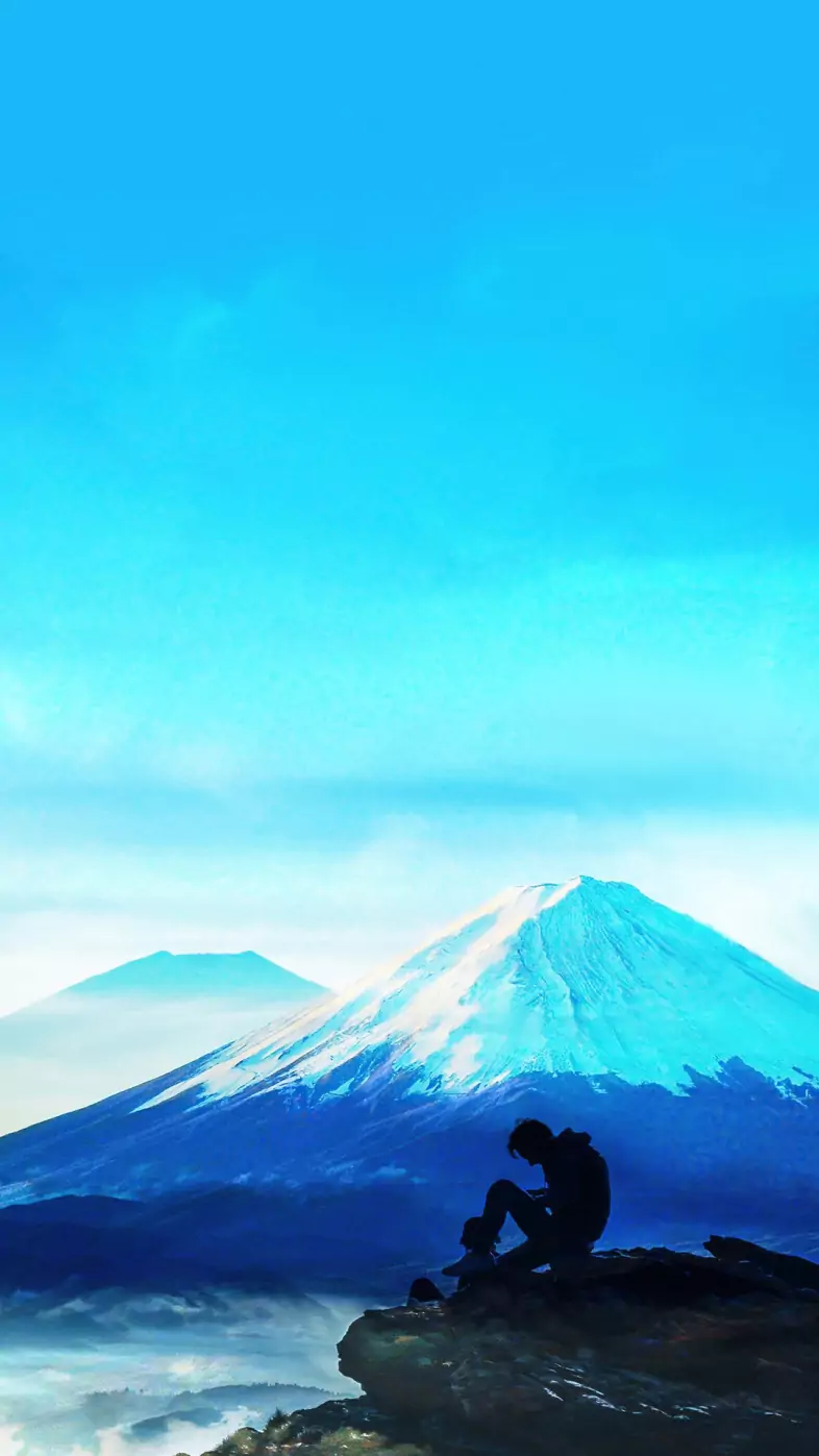 alone boy sitting at mountain wallpaper