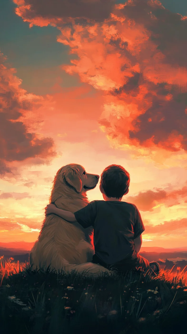 alone boy with dog wallpaper