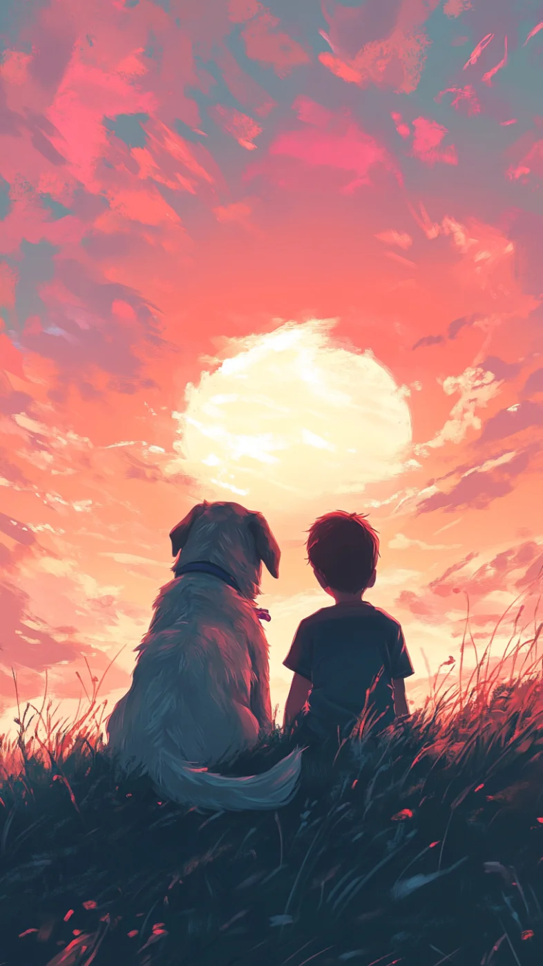 alone boy with dog art wallpaper