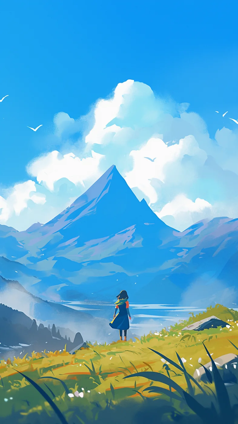 alone girl landscape painting wallpaper