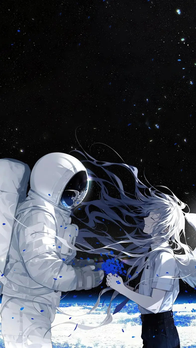 angel anime girl and astronaut wallpaper