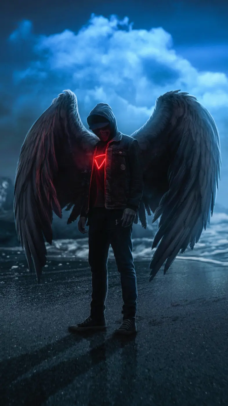 angel dark neon glow wings wallpaper