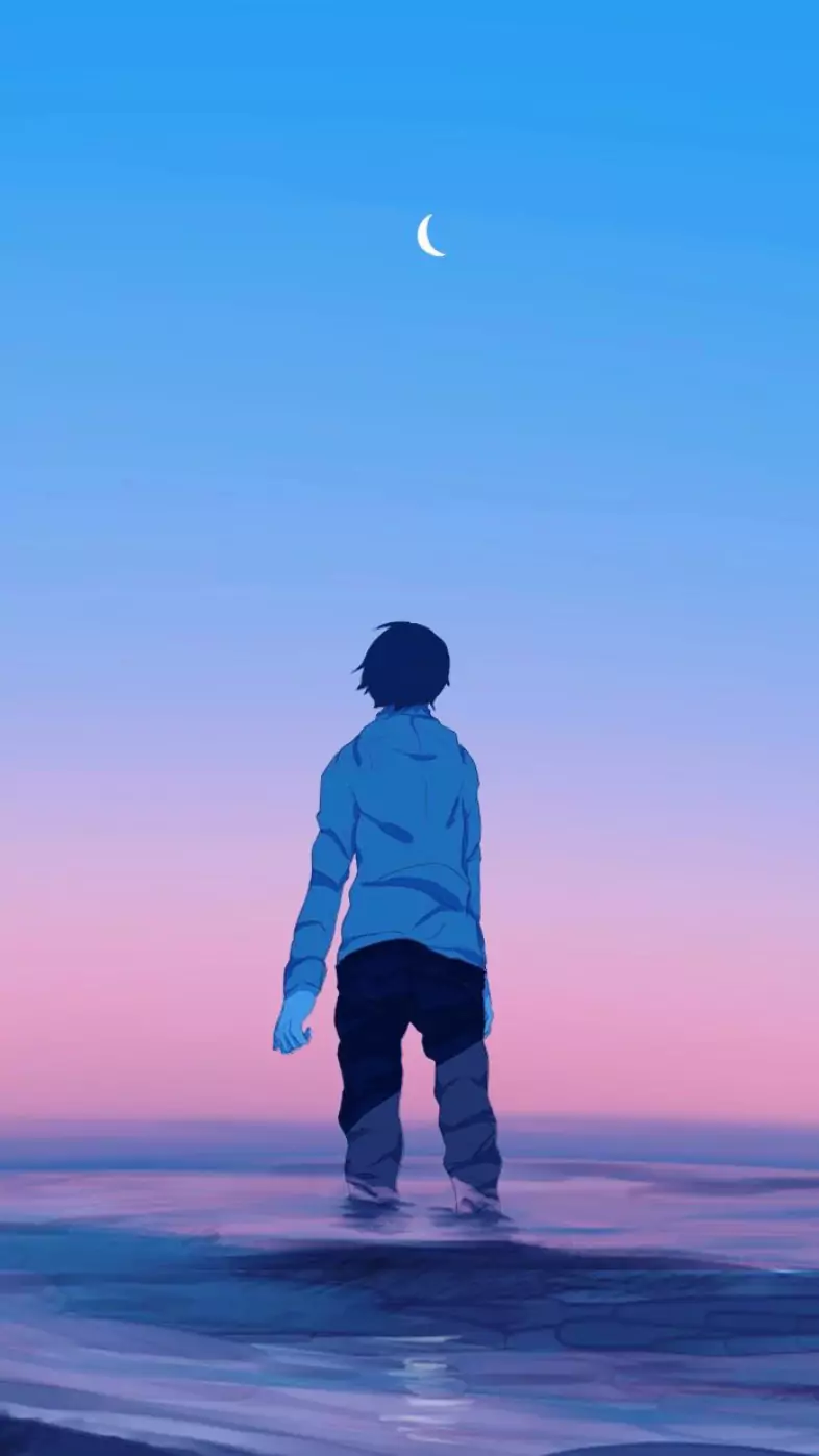 anime boy sky gradient wallpaper