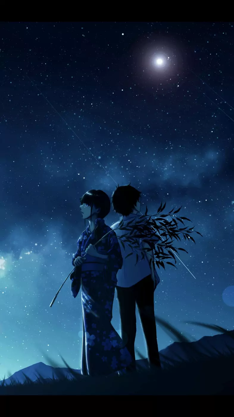 anime cool girl boy starry night art wallpaper
